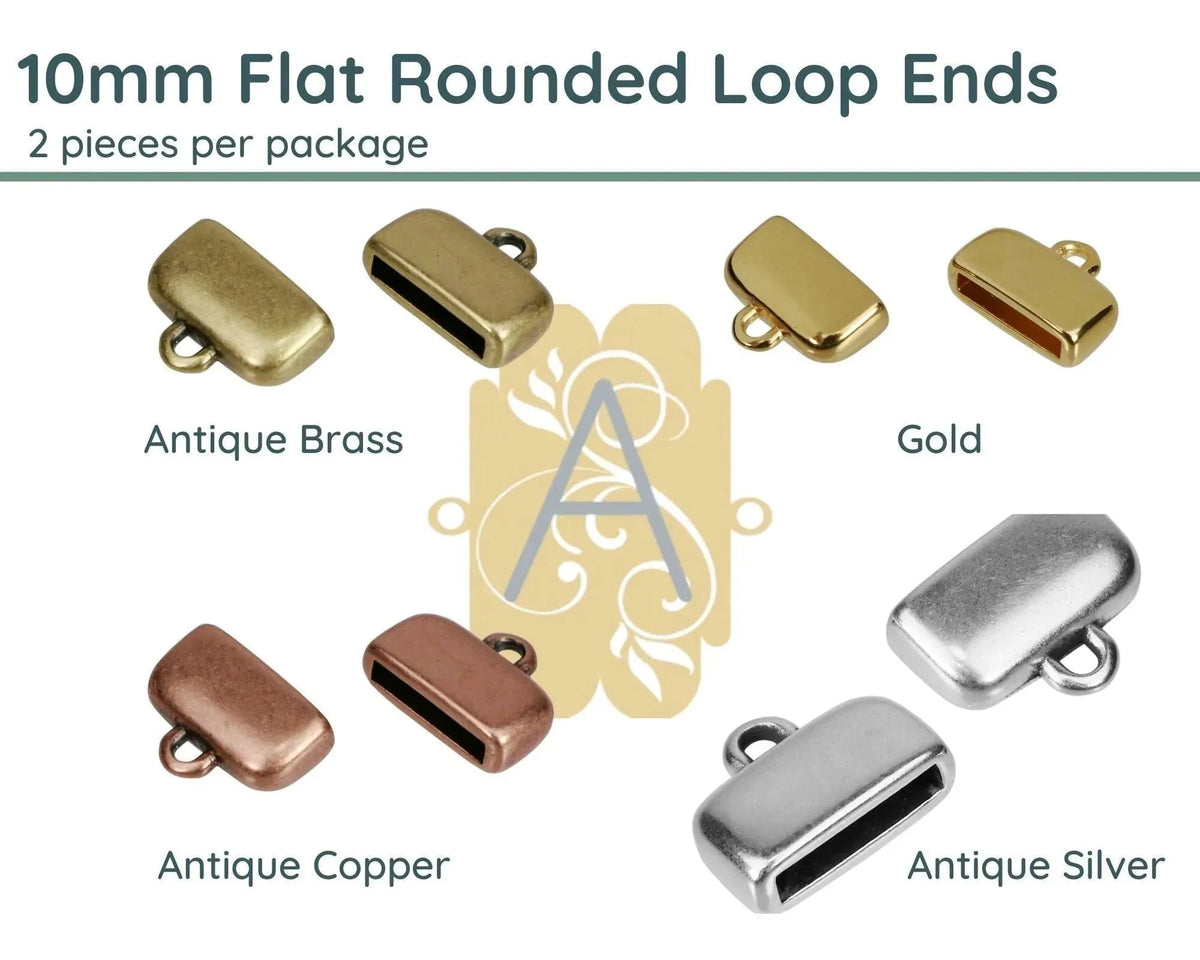 Rounded Ends with Loops for Leather or Cork, 10mm, in 4 Finishes - The Argus Collection