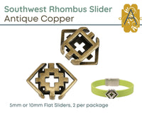 Southwest Cross Rhombus Sliders for Leather or Cork, 5mm or 10mm in 3 Finishes - The Argus Collection