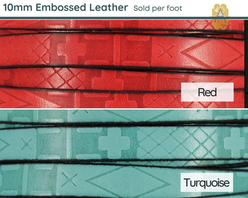 Flat Euro Leather - Southwestern Design, 10mm, in 8 Colors - The Argus Collection