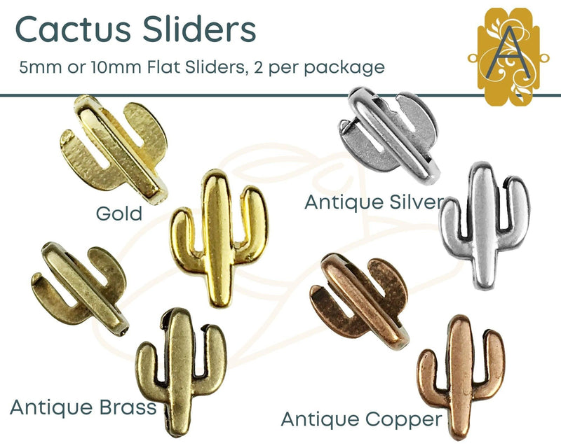 Cactus Sliders for Leather or Cork, 5mm or 10mm Sizes in 4 Finishes - The Argus Collection