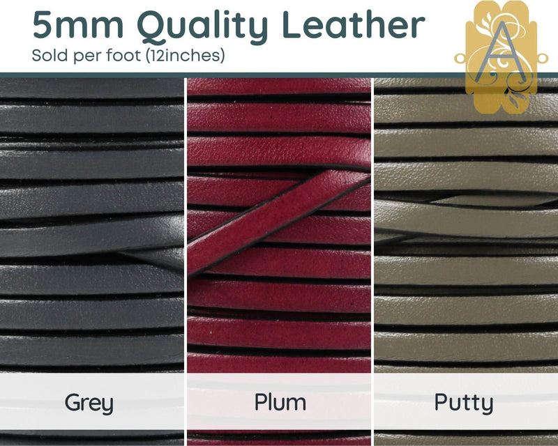 Superior Flat Euro Leather, 5mm, sold per foot , 19 Colors - The Argus Collection