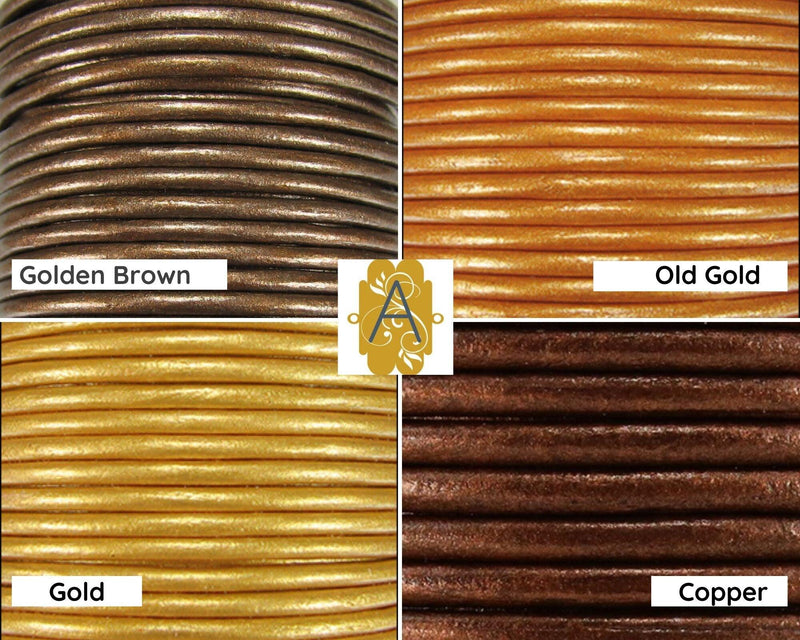 Metallic Round Leather, 1mm, 1.5mm & 2mm, Sold by the yard, Metallic 16 Colors - The Argus Collection