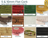 Flat European Cork, 5mm or 10mm, in 11 Colors - The Argus Collection