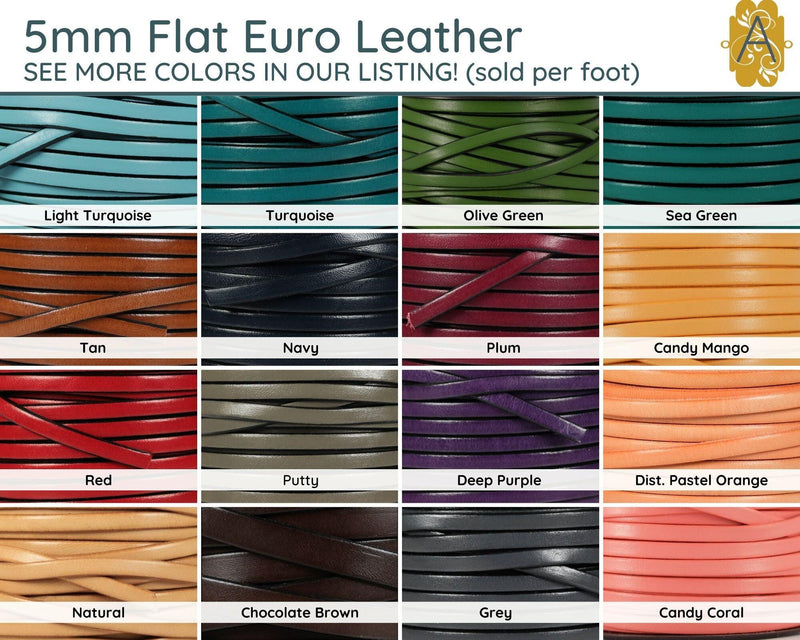 Superior Flat Euro Leather, 5mm, sold per foot , 19 Colors - The Argus Collection