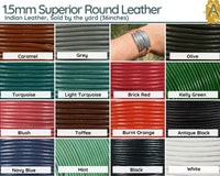 Superior Round Leather, 1.5mm, Sold by the yard, 15 Colors - The Argus Collection