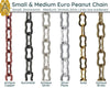 Small or Medium Peanut Euro Chain, sold per foot, Antique Brass, Ant. Copper, Ant. Silver, Gold, Silver Plated, Gunmetal, Made in Europe - The Argus Collection