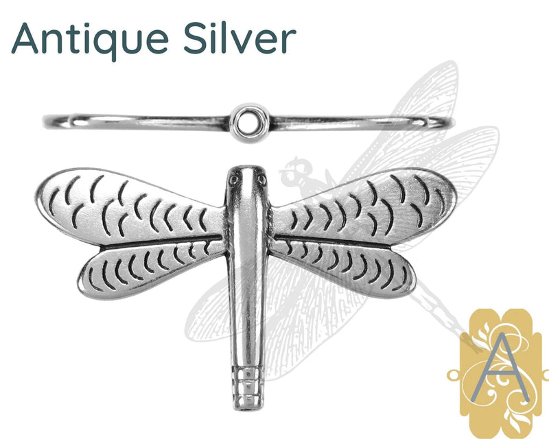 Dragonfly Sliders, for Round Leather or Cord, 2mm, in Antique Copper or Antique Silver - The Argus Collection