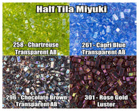 Miyuki Half Tila, 4 colours, HTL258, HTL261, HTL296, HTL301 - The Argus Collection