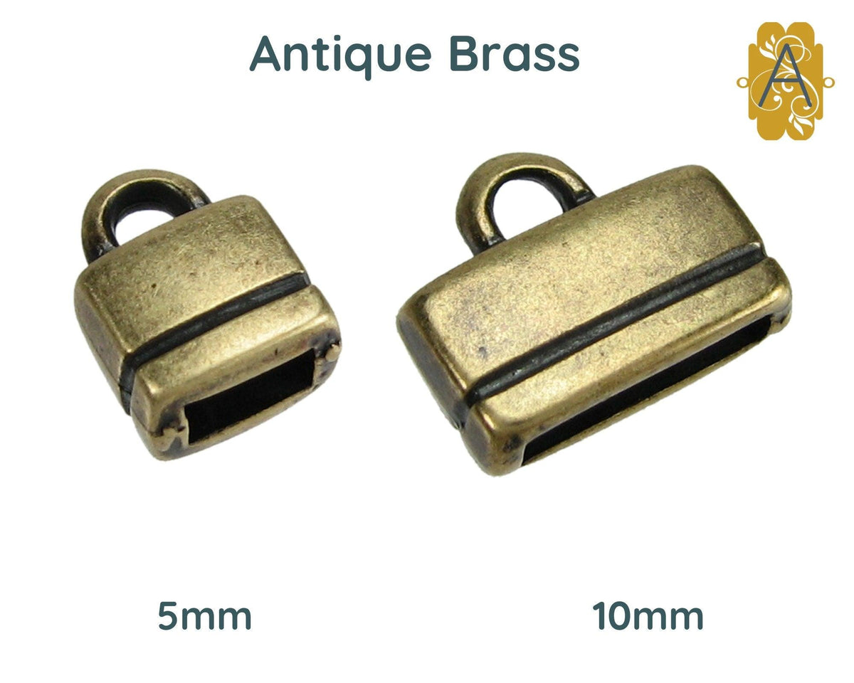 Flat Rectangle Loop Ends for Leather or Cork (glue-in), 5mm or 10mm, in 4 Finishes - The Argus Collection