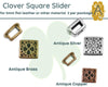 Clover Square Sliders for Leather or Cork, 5mm, in 4 Finishes - The Argus Collection