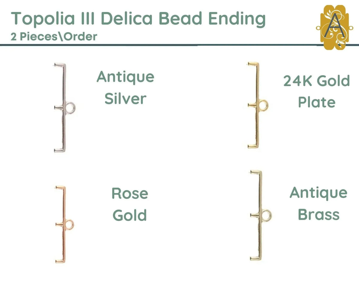 Topolia II, III and IV, Cymbal Delica Bead Ending or Connector, 4 Finishes - The Argus Collection