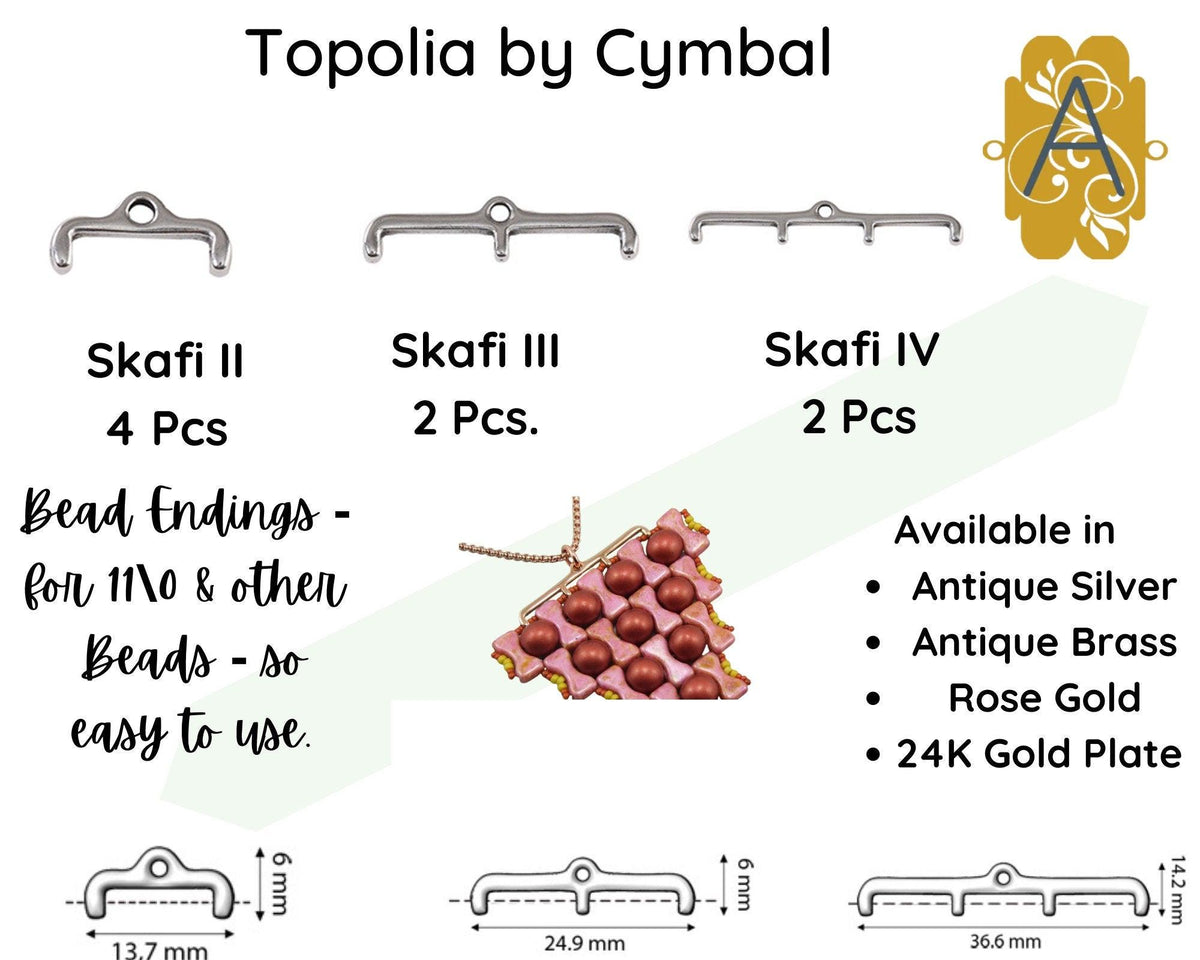 Skafi II, III, IV, Cymbal 11/0 Bead Ending or Connector, 4 Finishes - The Argus Collection