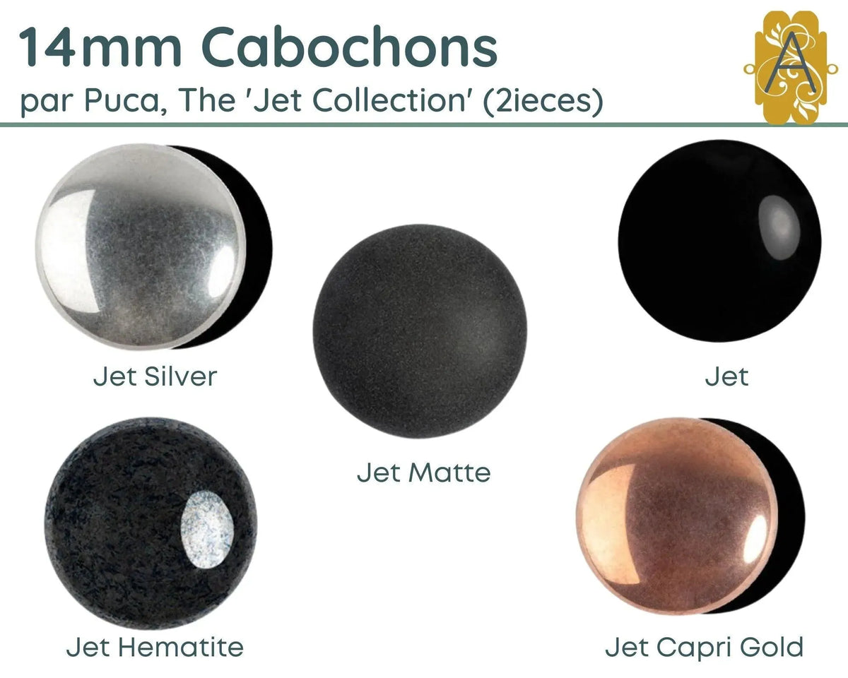 Cabochons par Puca, 14mm, Jet Collection - The Argus Collection