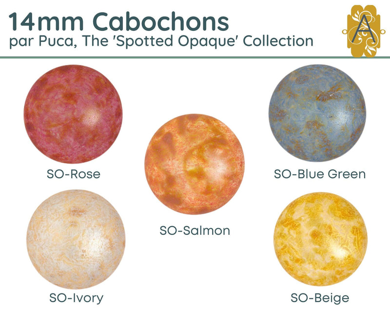 Cabochons par Puca, 14mm, Spotted Collection - The Argus Collection