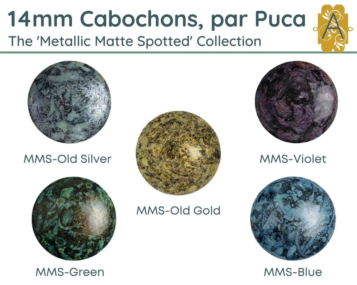 Cabochons par Puca, 14mm, Metallic Matte Spotted Collection - The Argus Collection