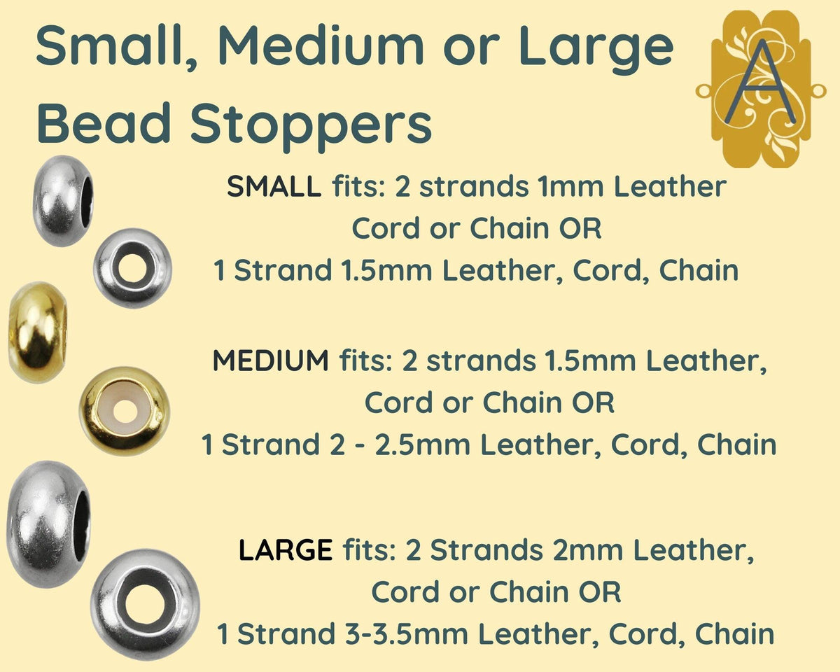 Bead Stoppers for Leather, Cord or Chain, Small, Medium or Large, in 4 Finishes - The Argus Collection