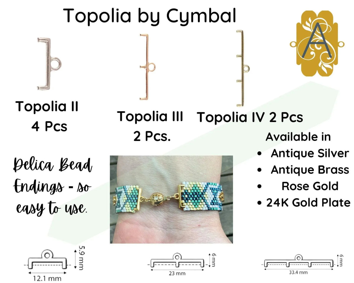 Topolia II, III and IV, Cymbal Delica Bead Ending or Connector, 4 Finishes - The Argus Collection