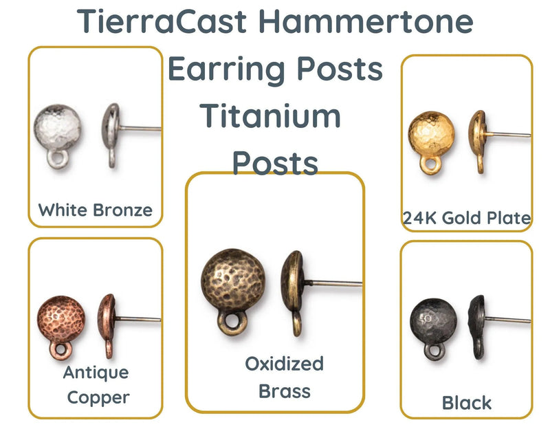 TierraCast HAMMERTONE Ear Posts or Studs, Hypoallergenic Titanium Posts, 5 Finishes, 1 Pair\Order - ArgusCollection