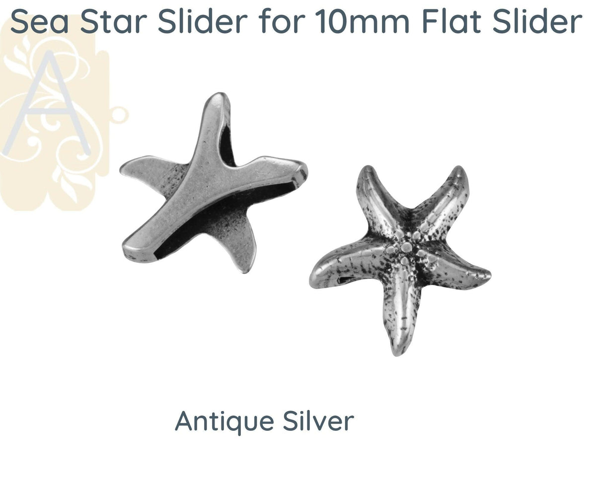 Sea Star Slider for Leather or Cork, 10mm, in 4 Finishes - The Argus Collection