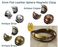 Sphere Flat Leather Magnetic Clasps, 5mm in 3 Finishes - The Argus Collection