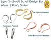 Lyon 2, Small Scroll Design Earring Wires, Precious Metal Plating in 3 Finishs - The Argus Collection