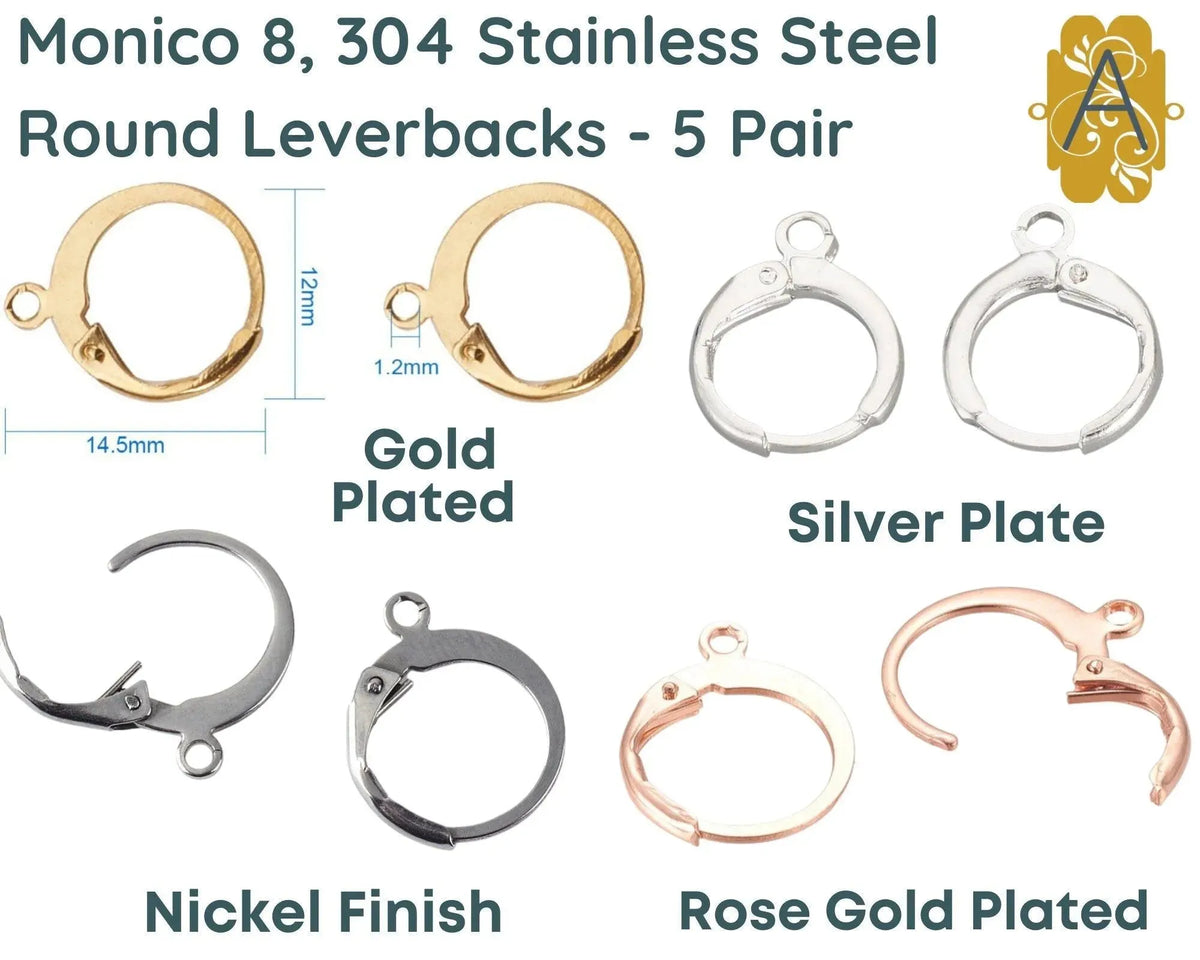 Monaco 8, Round Leverbacks, 304 Stainless Steel, 5 Pair, 3 Finishes, - The Argus Collection