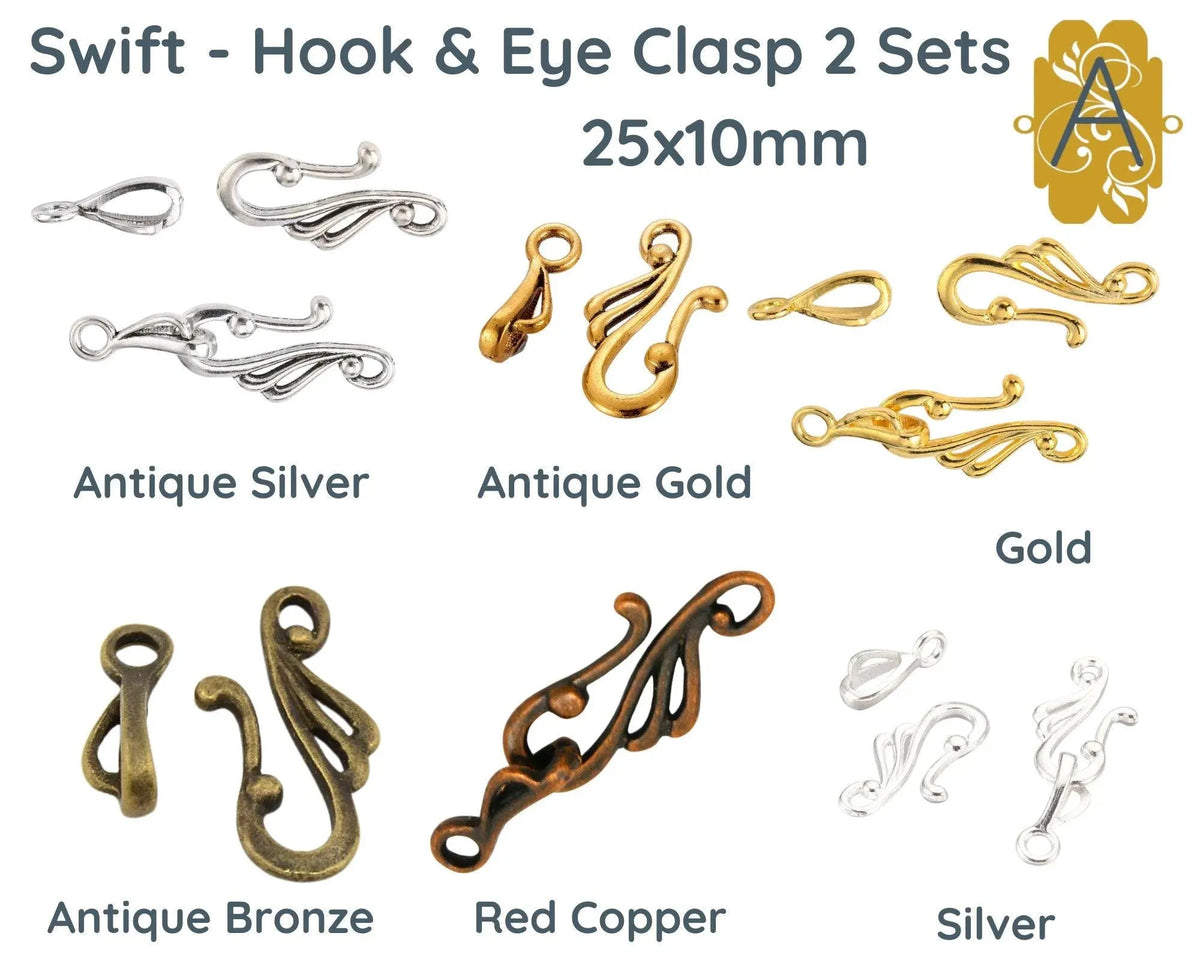 Swift Hook & Eye Clasps, 6 Finishes - The Argus Collection