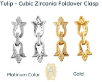 TULIP, Cubic Zirconia Fold Over Clasp, Gold or Platinum Color - The Argus Collection