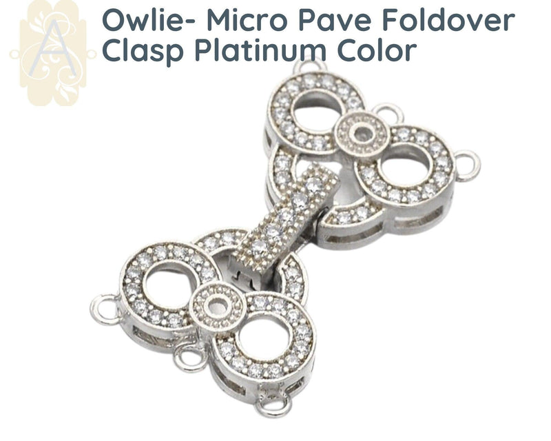 Owlie, Micro Pave Foldover Clasp, Cubic Zirconia, 3 Strands - The Argus Collection