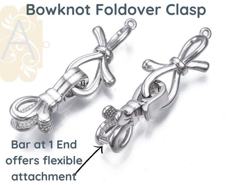 Bowknot Foldover Clasp, 1-Strand, Precious Metal Plating - The Argus Collection