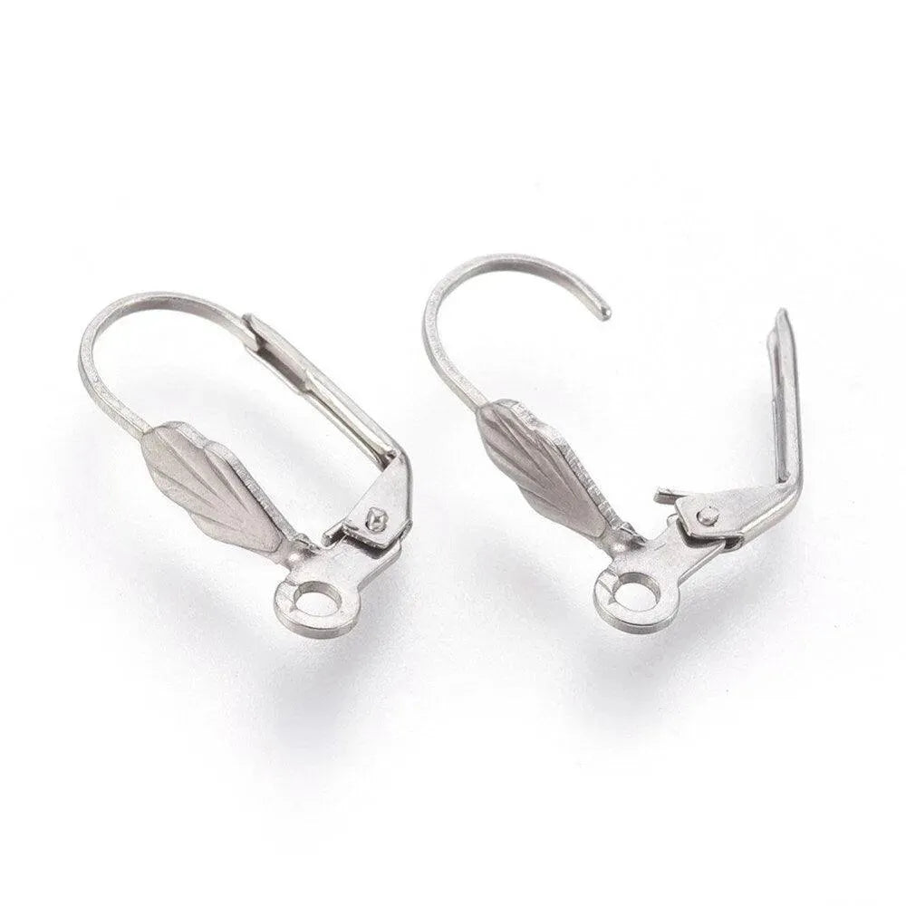 Monaco 11, 304 Stainless Steel Leverback Earrings with Leaf Front in 2 Finishes - The Argus Collection