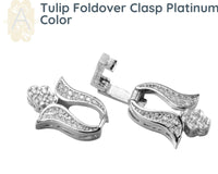 TULIP, Cubic Zirconia Fold Over Clasp, Gold or Platinum Color - The Argus Collection