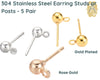 304 Stainless Steel Earring Studs or Posts, 5 Pair, 3 Finishes - The Argus Collection