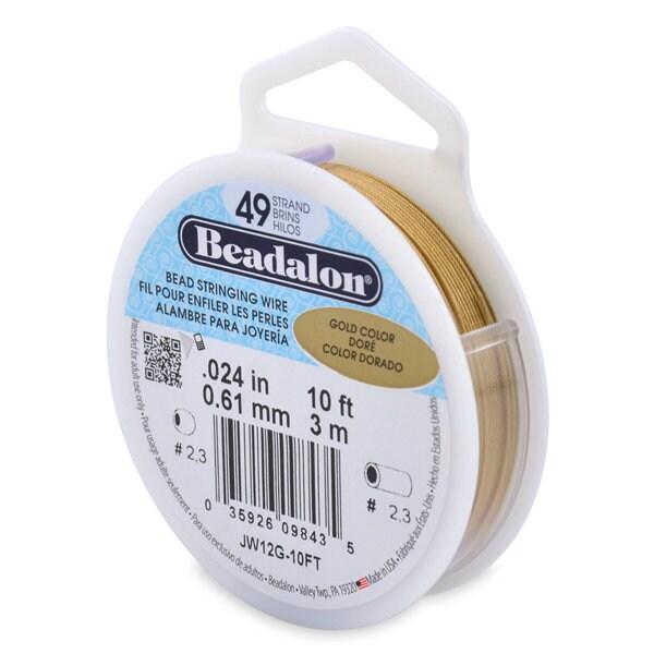 49 Strand, .024" Bead Stringing Wire, Beadalon, Bright or Gold, 10 or 30 Feet - ArgusCollection