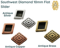 Southwest Diamond Sliders for Leather or Cork, 10mm, in 3 Finishes - The Argus Collection