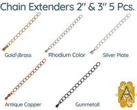 2 or 3"CHAIN EXTENDERS, with Metal Drop, 5 Pieces, 4 Colors - ArgusCollection