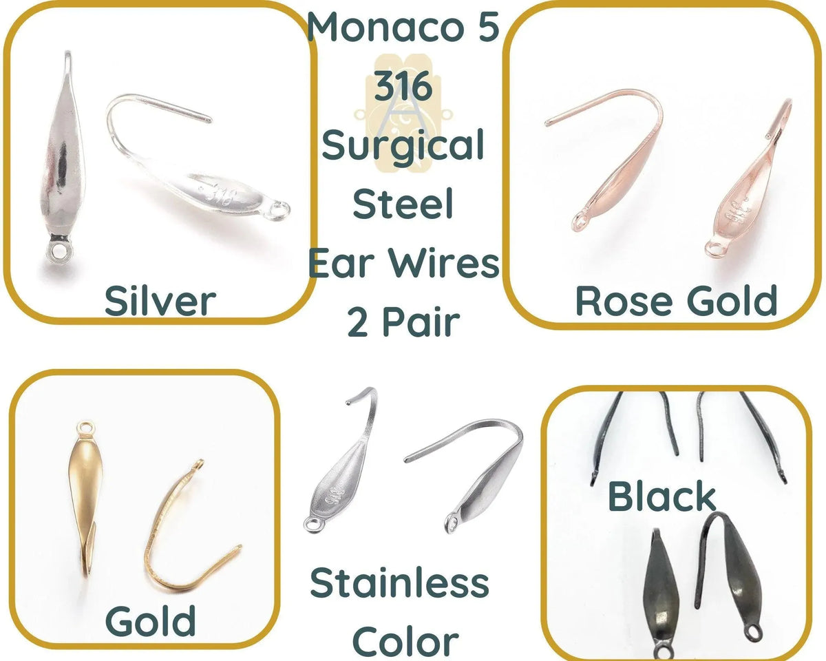 Monaco 5, Surgical Steel Earring Wires with Front Facing Loop, 2 Pair - The Argus Collection