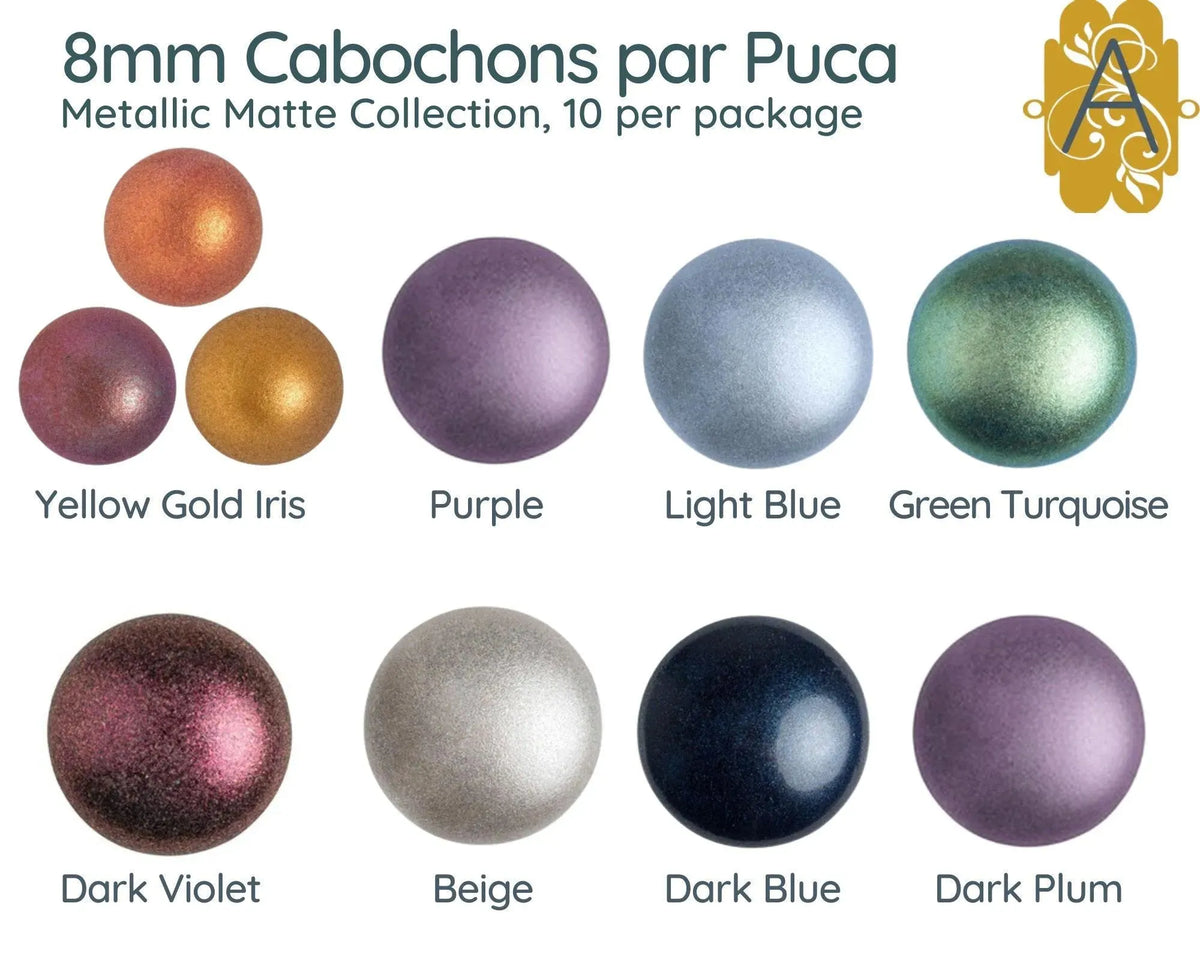 Cabochons par Puca, 8mm, Metallic Matte Collection - The Argus Collection