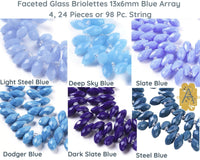 Faceted Glass Briolettes, 6010 style, Imitation Jade, Blue Array - The Argus Collection