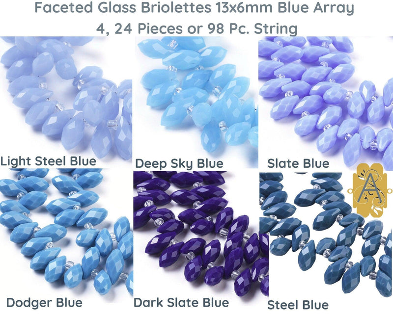 Faceted Glass Briolettes, 6010 style, Imitation Jade, Blue Array - The Argus Collection