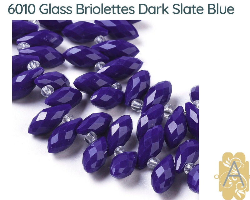 Faceted Glass Briolettes, 6010 style, Imitation Jade, Blue Array - The Argus Collection