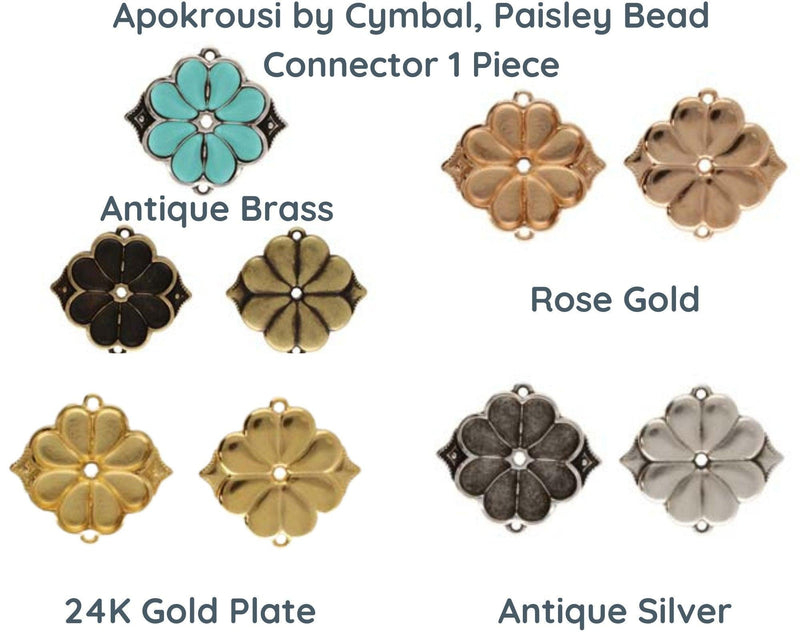 Apokrousi, Cymbal Paisley Bead Connector, Glue-In Element, 4 Finishes - The Argus Collection