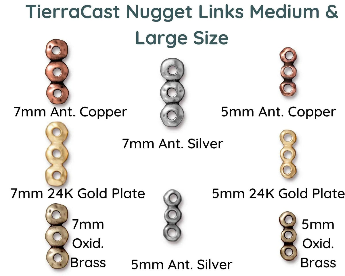 Nugget Links, Tierracast, 3-Strand Bar or Spacer, 2 Sizes - The Argus Collection