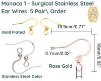 Monaco 1, 316 Surgical Steel Ear Wires, 5 Pair - The Argus Collection