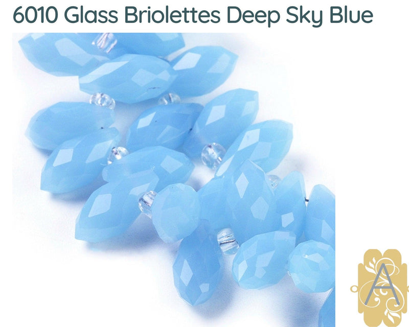 Faceted Glass Briolettes, 6010 style, Imitation Jade, Blue Array - The Argus Collection