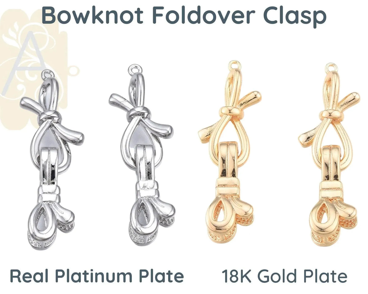 Bowknot Foldover Clasp, 1-Strand, Precious Metal Plating - The Argus Collection