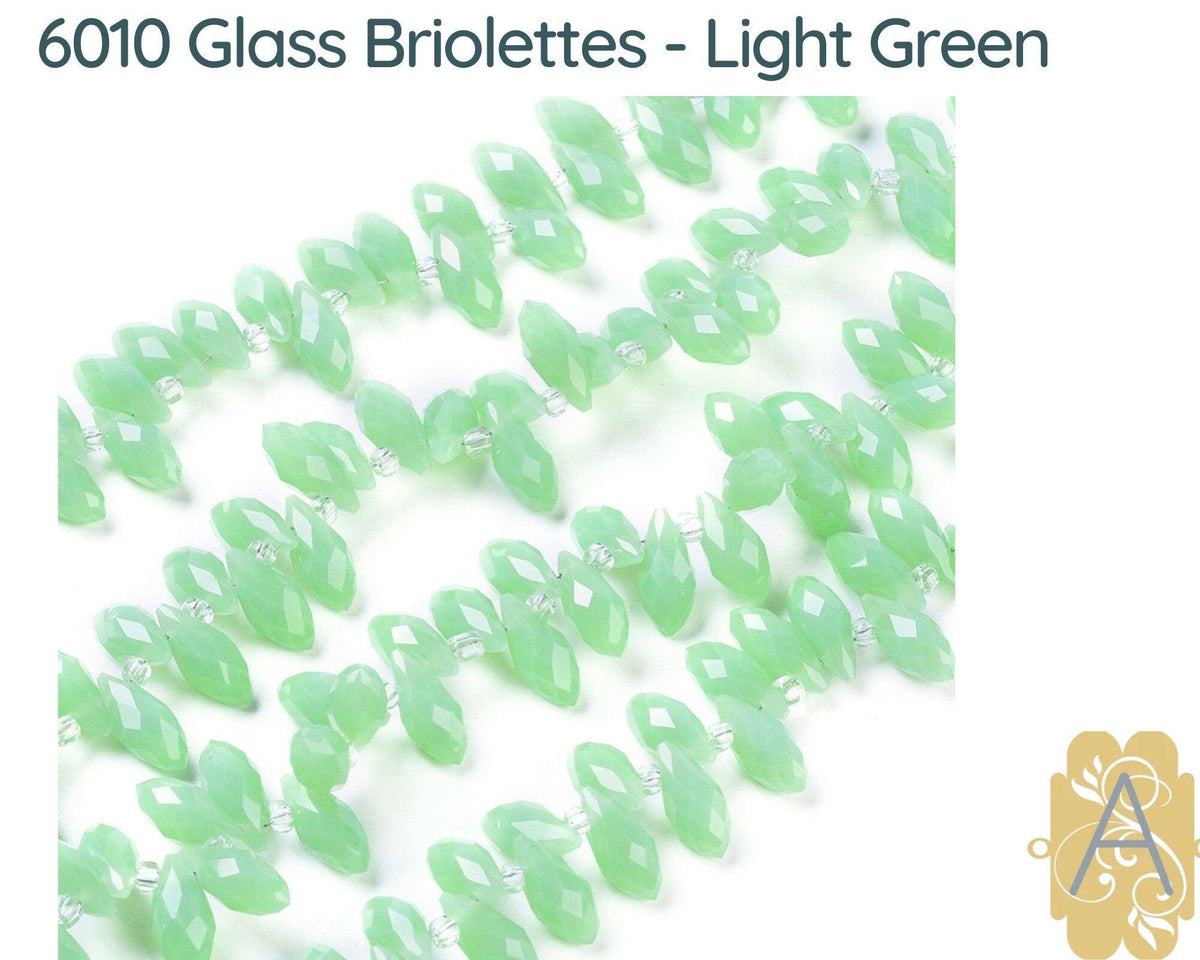 Faceted Glass Briolettes, 6010 style, Imitation Jade, Green Array - The Argus Collection