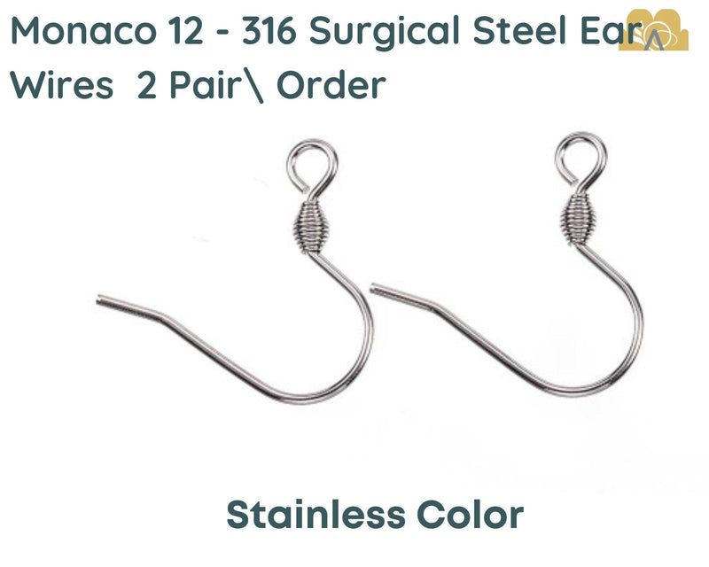 Monaco 12, 316 Surgical Steel Earring Wires, 3 Finishes - The Argus Collection