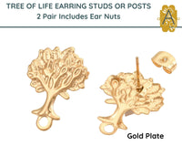 Tree of Life, Fancy Earring Studs or Posts, 304 Stainless Steel, 2 Pair - The Argus Collection