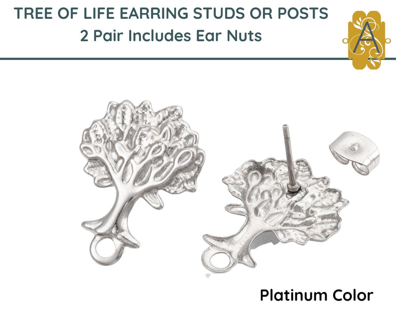 Tree of Life, Fancy Earring Studs or Posts, 304 Stainless Steel, 2 Pair - The Argus Collection